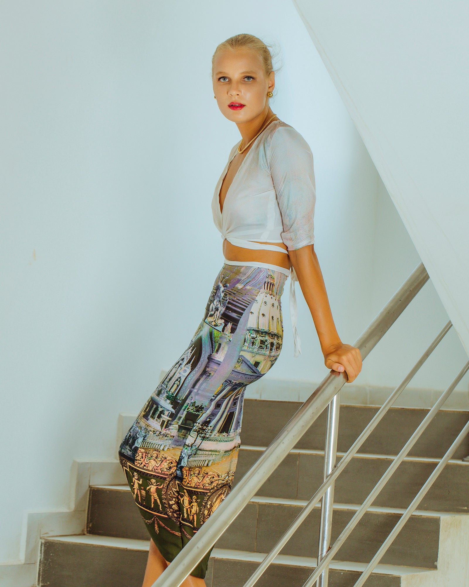 Back tie up deep neck top